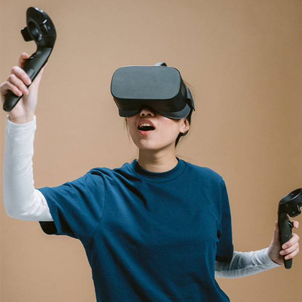 Boy playing standalone VR headset
